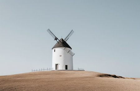 Windmill on the dunes of Castilla la Mancha, Spainの素材