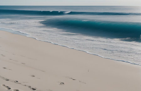 Waves breaking on a sandy beach in the Atlantic Ocean, Portugalの素材