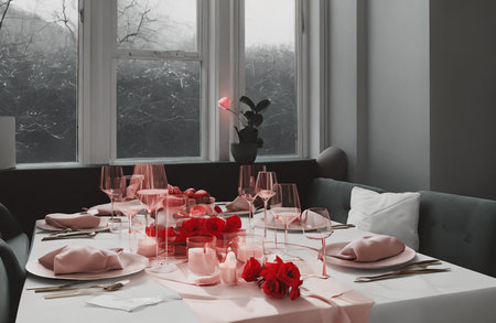 Beautiful table setting for Valentine's Day, dinner in the restaurantの素材