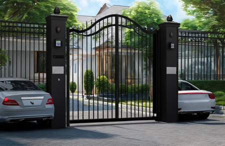 Entrance to the house with a car. 3d rendering.の素材