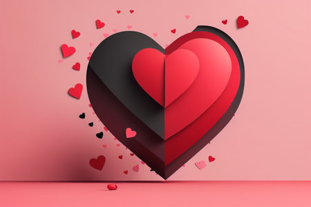 Valentine's day background with red and black hearts. Vector illustration.の素材