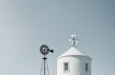 White windmill in Oia, Santorini island, Greeceの素材