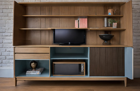 Interior of modern living room with tv and bookshelf.の素材
