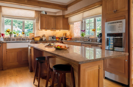 Interior of a modern kitchen in a country house. Nobody insideの素材