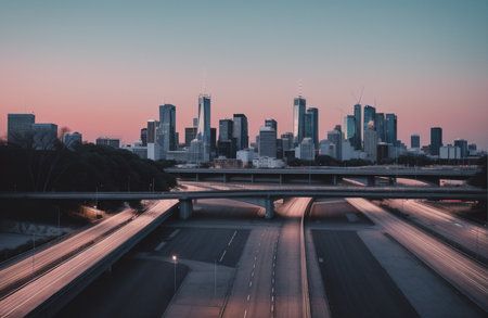 Chicago downtown skyline at sunset with urban skyscrapers, Illinois, USA.の素材