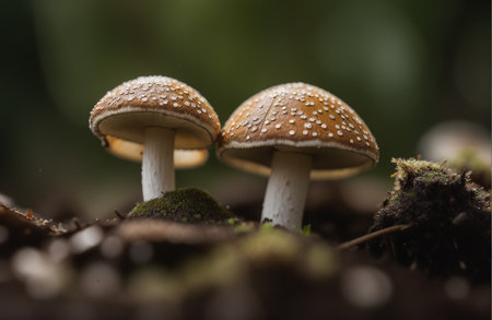 Mushrooms in the forest, close-up, macro photographyの素材