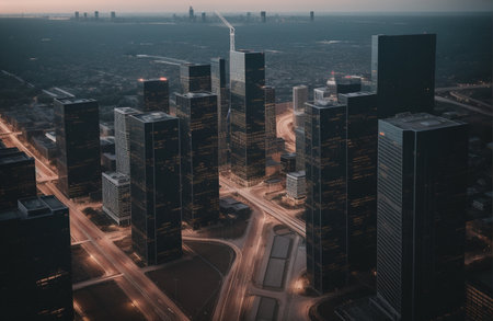 Skyscrapers in the city at night. 3d renderingの素材