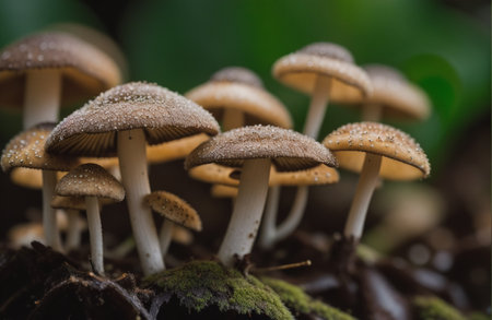 Close up of mushrooms growing in the forest. Selective focus.の素材