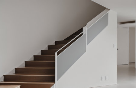 interior modern house, staircase view from the stairs, nobody insideの素材