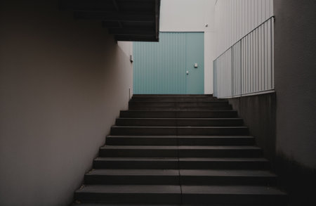 Staircase and door of an industrial building in the city.の素材