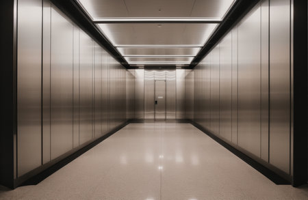 Empty corridor in modern office building. Perspective view. 3d renderingの素材