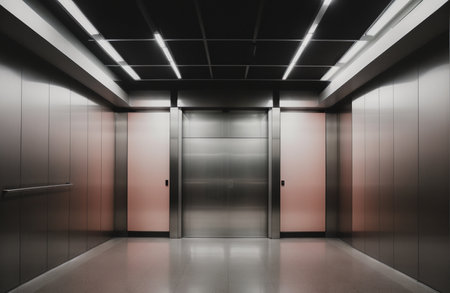 3d rendering of a modern elevator in an empty room with lightsの素材