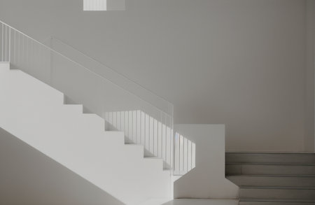 White stairway in modern building interior. 3d render illustration.の素材