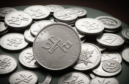 Russian ruble coins on a dark background. Shallow depth of field. Toned.の素材