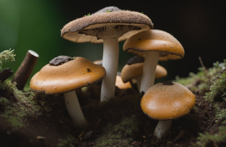 Mushrooms in the rainforest. Close-up macro photographyの素材