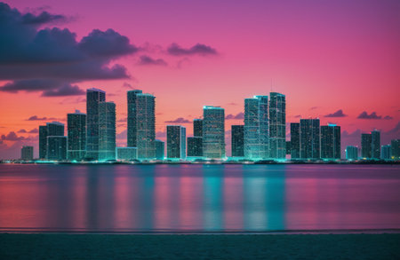 Miami city skyline at sunset, Florida, United States of America.の素材