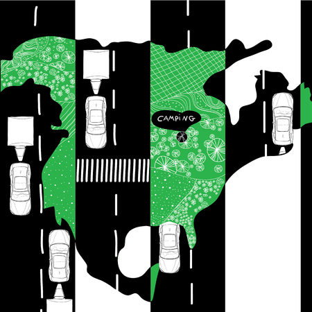 illustration of trailer traveling on the road. Can used for plan, schemeのイラスト素材