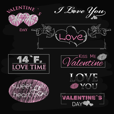 Retro Vintage Insignia or set for Valentines day on chalk board.のイラスト素材