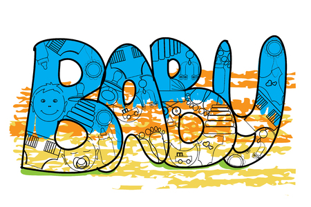 Vector illustration of Baby Letters with baby elements. Baby template, logo, background for design.のイラスト素材