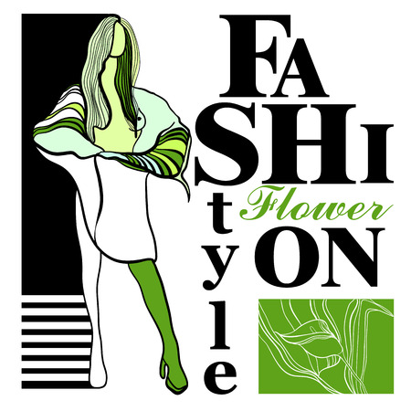 illustration of hand drawn graphic model, women, lady, girl for fashion promotion style. Stylization flower calla, lily. Design for poster.のイラスト素材