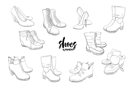 Shoes women high heels sketch set Buy this stock vector Shoes women high heels sketch set Buy this stock vector