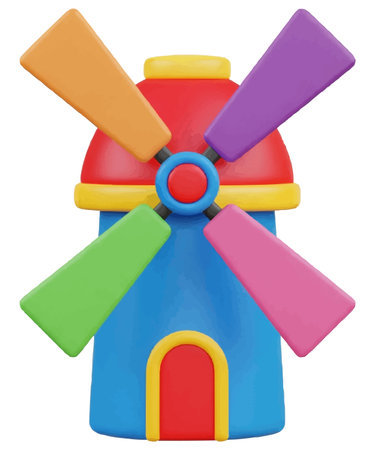 Colorful toy windmill isolated on white background. 3d render.