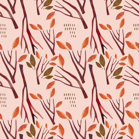 Watercolor seamless pattern with autumn gnomes. Seasonal wrapping paper. Raster illustration for packaging, greeting cards, gifts, posters in the children's roomの写真素材