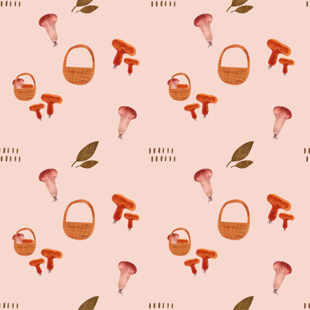 Watercolor seamless pattern with autumn gnomes. Seasonal wrapping paper. Raster illustration for packaging, greeting cards, gifts, posters in the children's roomの写真素材