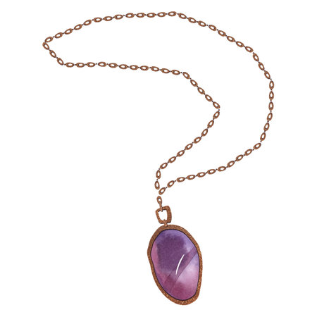 Large feminine pendant with ametrine and gold chain. Watercolor gradients of pink and purple. Clipart. Isolated illustration on a white background. Womens jewelryの写真素材