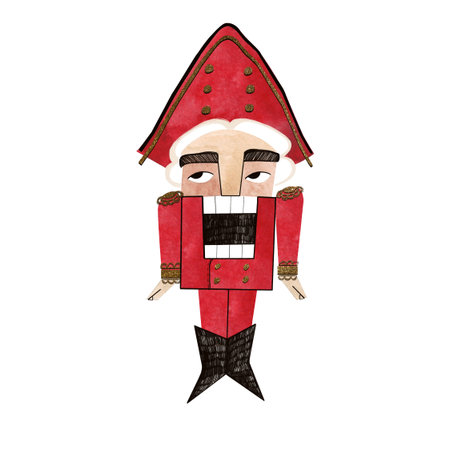 Watercolor nutcracker. Childrens toy. A Christmas gift. Isolated illustration. Clipart. Raster...