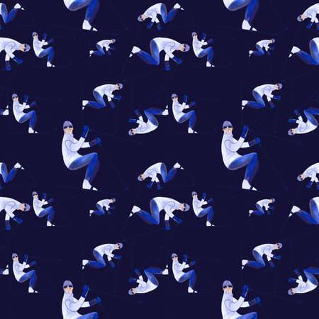 Watercolor seamless patern with skiers.