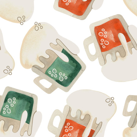 Seamless pattern with symbols of Ireland. Wrapping paper for St. Patrick's Day. Watercolor in vintage style on a white backgroundの写真素材