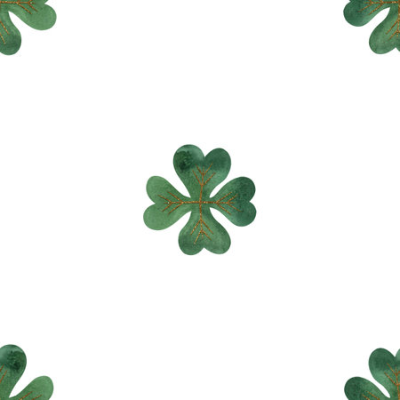 Seamless pattern with symbols of Ireland. Wrapping paper for St. Patrick's Day. Watercolor in vintage style on a white backgroundの写真素材