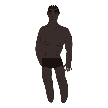 Flat African man in underwear. Black skin person with black hair in cartoon style for multinational and diversity designs. Vector illustration.のイラスト素材