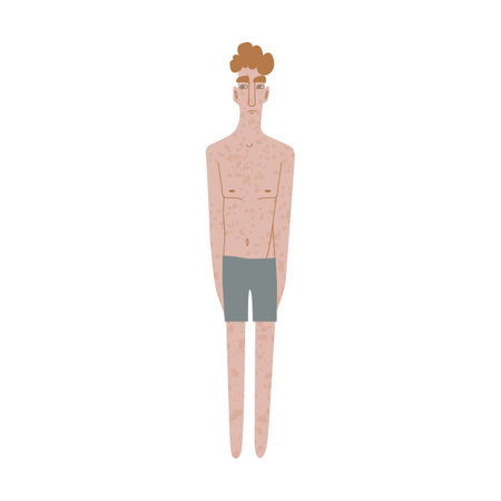 Flat Irish man in underwear. Pale ad freckled skin person with redhead in cartoon style for multinational and diversity designs. Vector illustration.のイラスト素材