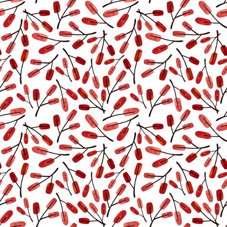 Watercolor seamless pattern with twigs and autumn leaves. Pattern for seasonal wrapping paper, fabric, textile.の写真素材