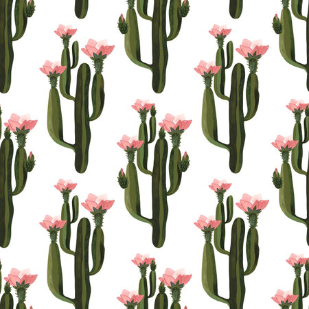 Cacti. Seamless watercolor pattern for wrapping paper, wallpaper and textiles.の写真素材