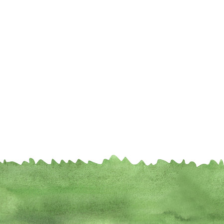 Delicate fresh light green grass. Lawn or meadow. Landscape fragment for illustration background design. Isolated watercolor illustration.の写真素材