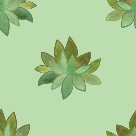 Succulents: seamless watercolor pattern on a white background for wrapping paper and print on fabric, home textiles. Home gardening, hobby.の写真素材