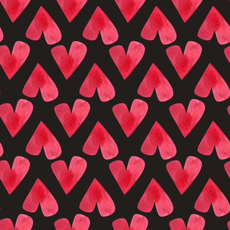 Love, passion, emotions. Seamless pattern of hand-drawn pink watercolor hearts. Sketchy illustration for Valentines Day for wrapping paper, textiles, boxes, notebooks, notepads.の写真素材