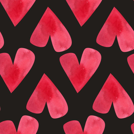Love, passion, emotions. Seamless pattern of hand-drawn pink watercolor hearts. Sketchy illustration for Valentines Day for wrapping paper, textiles, boxes, notebooks, notepads.の写真素材