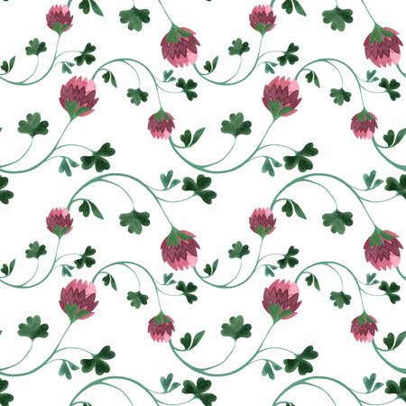 Textile seamless floral pattern with clover flowers and shamrocks in vintage style. Design for kitchen home textiles, tablecloths, curtains, bed linen, dress fabrics, wrapping paper.の写真素材