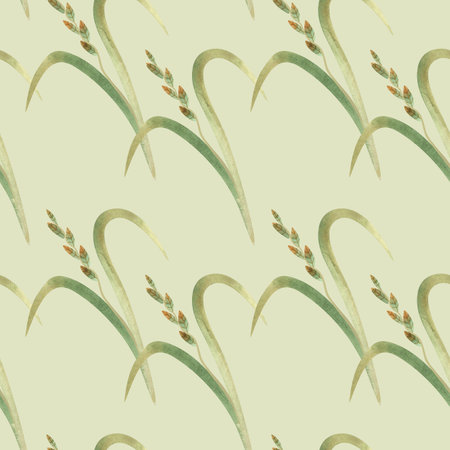 Textile seamless floral pattern with wild grasses and cereals. Design for kitchen home textiles, tablecloths, curtains, bed linen, dress fabrics, wrapping paper.の写真素材