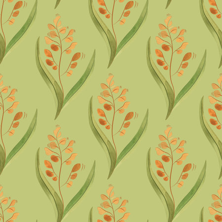 Textile seamless floral pattern with wild grasses and cereals. Design for kitchen home textiles, tablecloths, curtains, bed linen, dress fabrics, wrapping paper.の写真素材