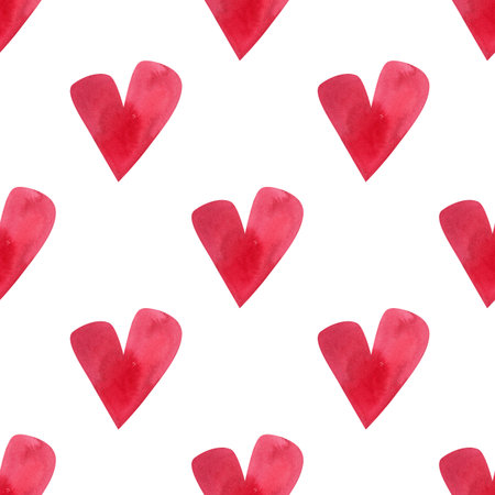 Love, passion, emotions. Seamless pattern of hand-drawn pink watercolor hearts. Sketchy illustration...