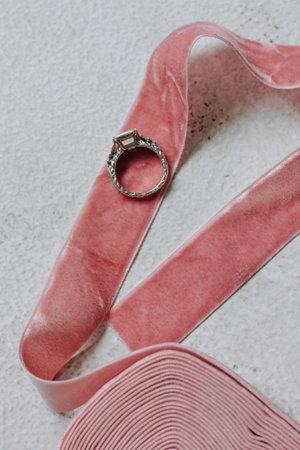 wedding letter envelope with wax seal and a silk ribbonの写真素材
