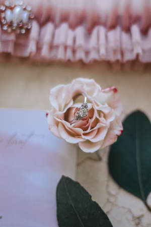 wedding engagement ring with diamondsの写真素材