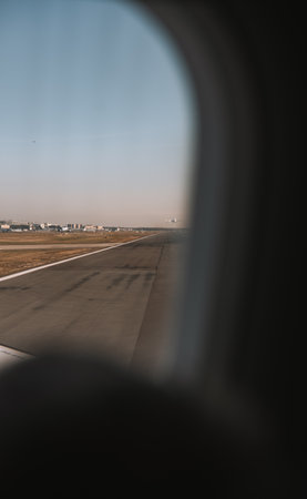 View from the window of an airplane during a flight to the airportの写真素材