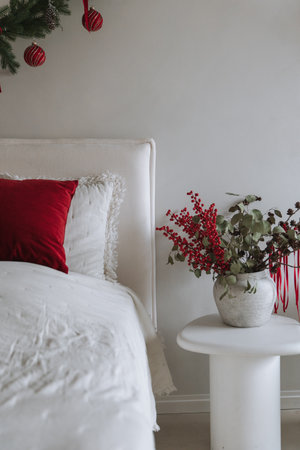 Minimal Christmas Floral Arrangement In Modern Home Interiorの写真素材