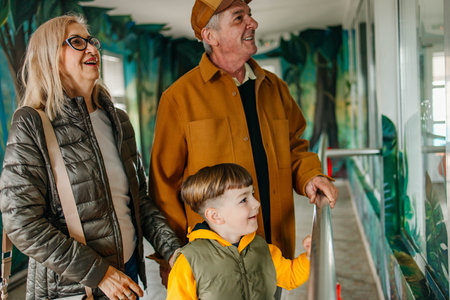 Happy grandparents having fun with their grandson